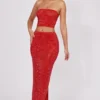 Fausta Embellished Mid Rise Maxi Skirt in Fire Red Fausta Embellished Mid Rise Maxi Skirt in Fire Red