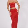 Fausta Embellished Mid Rise Maxi Skirt in Fire Red Fausta Embellished Mid Rise Maxi Skirt in Fire Red