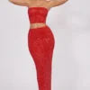 Fausta Embellished Mid Rise Maxi Skirt in Fire Red Fausta Embellished Mid Rise Maxi Skirt in Fire Red
