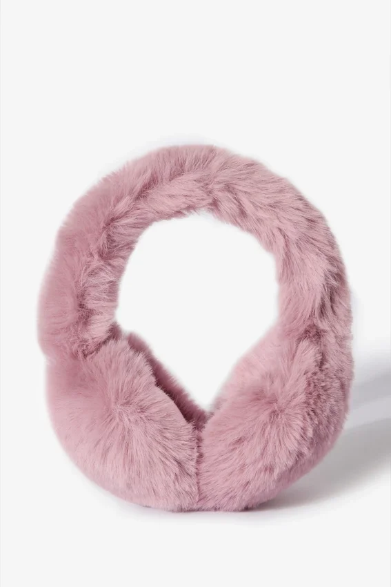 Faux-Fur Earmuffs in Powder Pink Faux-Fur Earmuffs in Powder Pink
