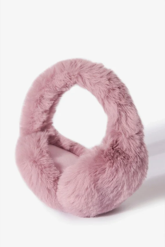 Faux-Fur Earmuffs in Powder Pink Faux-Fur Earmuffs in Powder Pink
