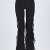 Felicity Ruffled Mid-Rise Flared Trousers in Black Felicity Ruffled Mid-Rise Flared Trousers in Black