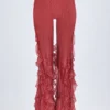 Felicity Ruffled Mid-Rise Flared Trousers in Red Print Felicity Ruffled Mid-Rise Flared Trousers in Red Print