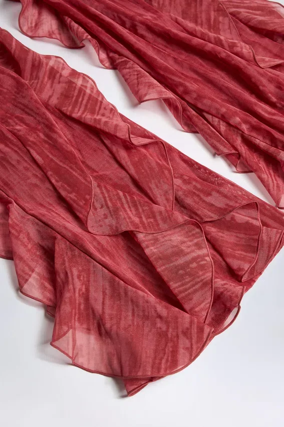 Felicity Ruffled Mid-Rise Flared Trousers in Red Print Felicity Ruffled Mid-Rise Flared Trousers in Red Print