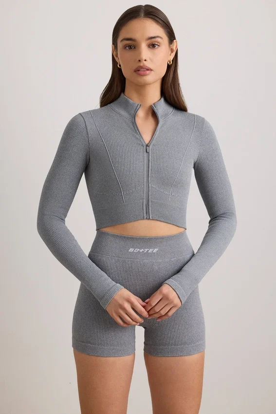 FlexiRib Cropped Jacket in Grey Melange FlexiRib Cropped Jacket in Grey Melange