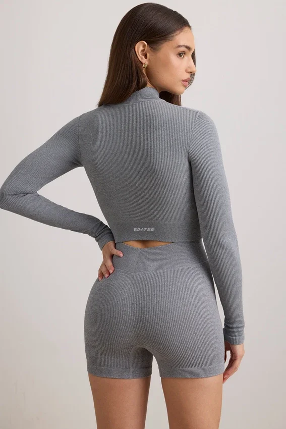 FlexiRib Cropped Jacket in Grey Melange FlexiRib Cropped Jacket in Grey Melange