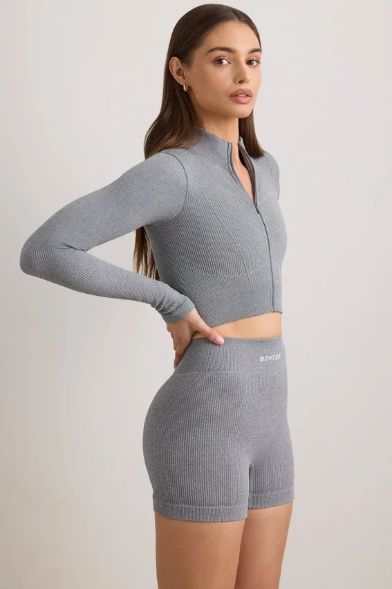 FlexiRib Cropped Jacket in Grey Melange FlexiRib Cropped Jacket in Grey Melange