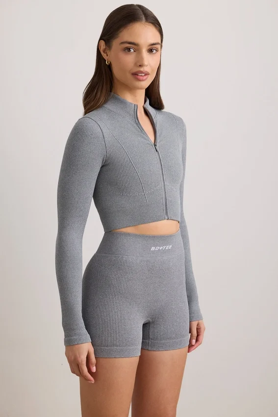 FlexiRib Cropped Jacket in Grey Melange FlexiRib Cropped Jacket in Grey Melange