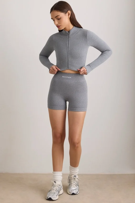 FlexiRib Cropped Jacket in Grey Melange FlexiRib Cropped Jacket in Grey Melange