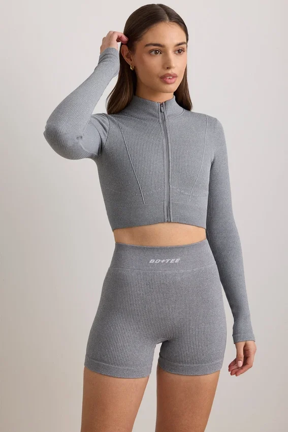 FlexiRib Cropped Jacket in Grey Melange FlexiRib Cropped Jacket in Grey Melange