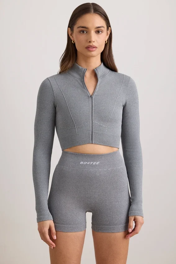 FlexiRib Cropped Jacket in Grey Melange FlexiRib Cropped Jacket in Grey Melange