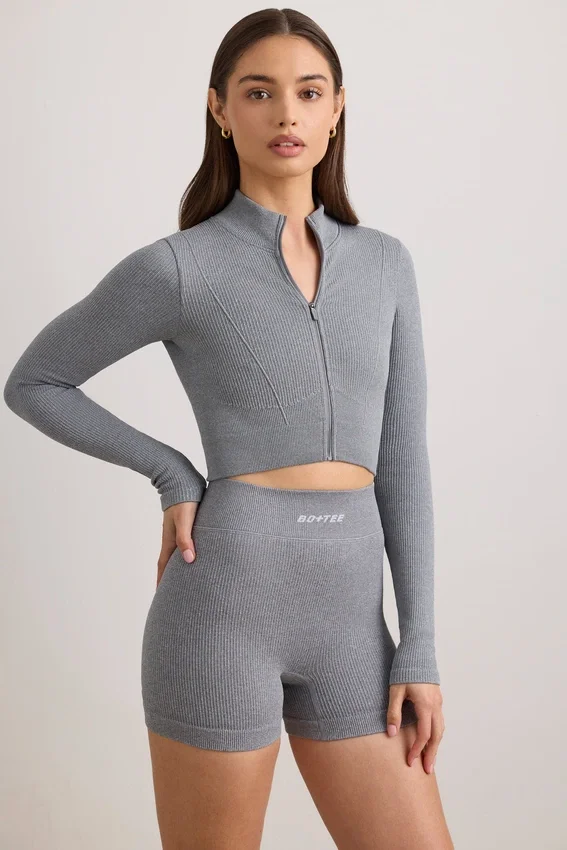 FlexiRib Cropped Jacket in Grey Melange FlexiRib Cropped Jacket in Grey Melange