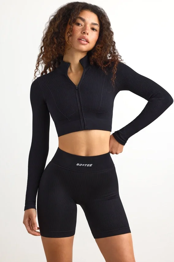FlexiRib Zip-Up Cropped Jacket in Black FlexiRib Zip-Up Cropped Jacket in Black