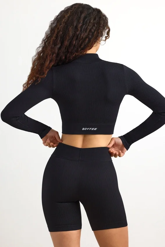 FlexiRib Zip-Up Cropped Jacket in Black FlexiRib Zip-Up Cropped Jacket in Black