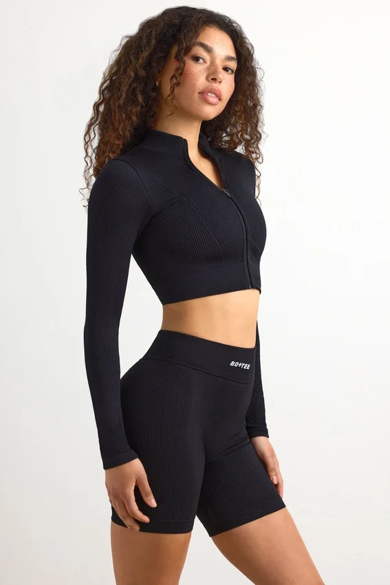 FlexiRib Zip-Up Cropped Jacket in Black FlexiRib Zip-Up Cropped Jacket in Black