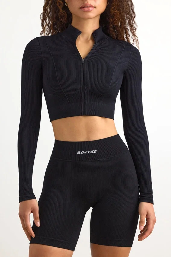 FlexiRib Zip-Up Cropped Jacket in Black FlexiRib Zip-Up Cropped Jacket in Black