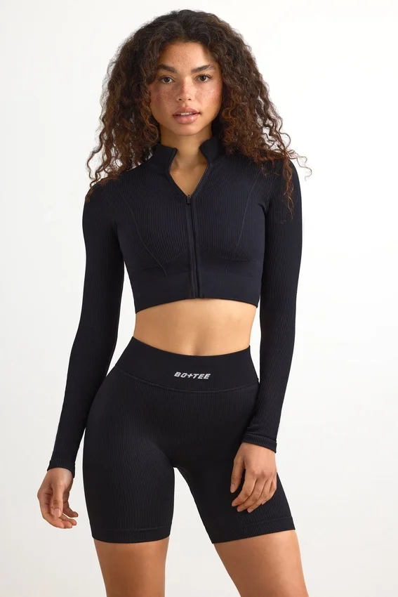 FlexiRib Zip-Up Cropped Jacket in Black FlexiRib Zip-Up Cropped Jacket in Black