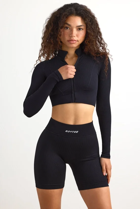 FlexiRib Zip-Up Cropped Jacket in Black FlexiRib Zip-Up Cropped Jacket in Black