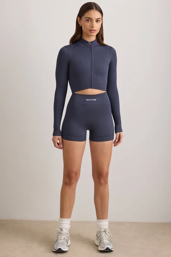 FlexiRib Zip-Up Cropped Jacket in Indigo Slate FlexiRib Zip-Up Cropped Jacket in Indigo Slate