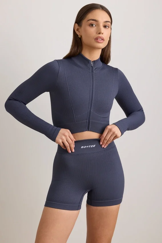 FlexiRib Zip-Up Cropped Jacket in Indigo Slate FlexiRib Zip-Up Cropped Jacket in Indigo Slate
