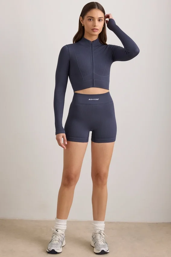 FlexiRib Zip-Up Cropped Jacket in Indigo Slate FlexiRib Zip-Up Cropped Jacket in Indigo Slate