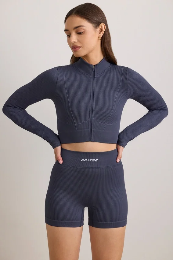 FlexiRib Zip-Up Cropped Jacket in Indigo Slate FlexiRib Zip-Up Cropped Jacket in Indigo Slate