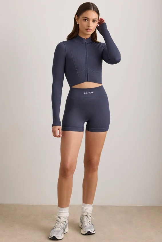 FlexiRib Zip-Up Cropped Jacket in Indigo Slate FlexiRib Zip-Up Cropped Jacket in Indigo Slate