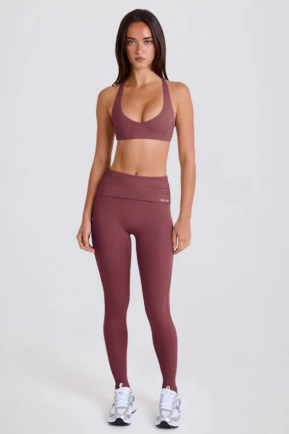 Foldover Mid-Rise Stirrup Leggings in Acai Foldover Mid-Rise Stirrup Leggings in Acai