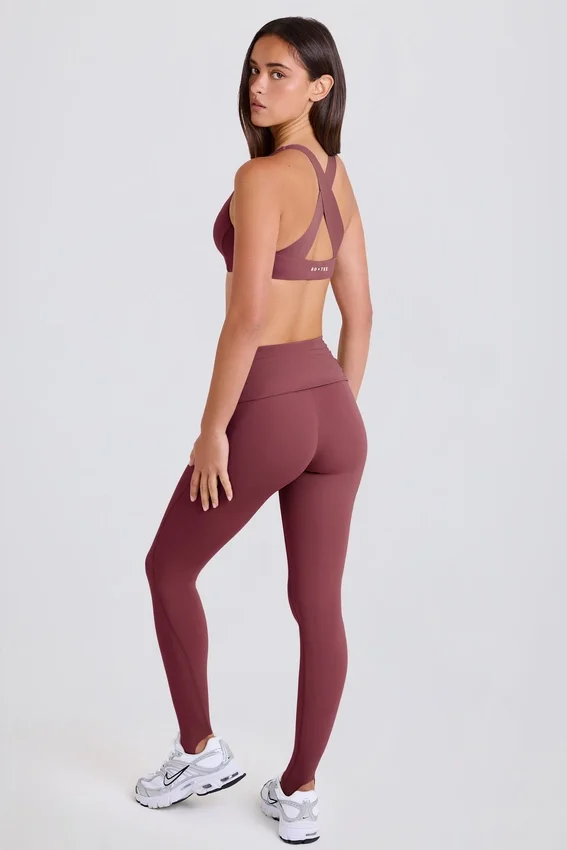 Foldover Mid-Rise Stirrup Leggings in Acai Foldover Mid-Rise Stirrup Leggings in Acai