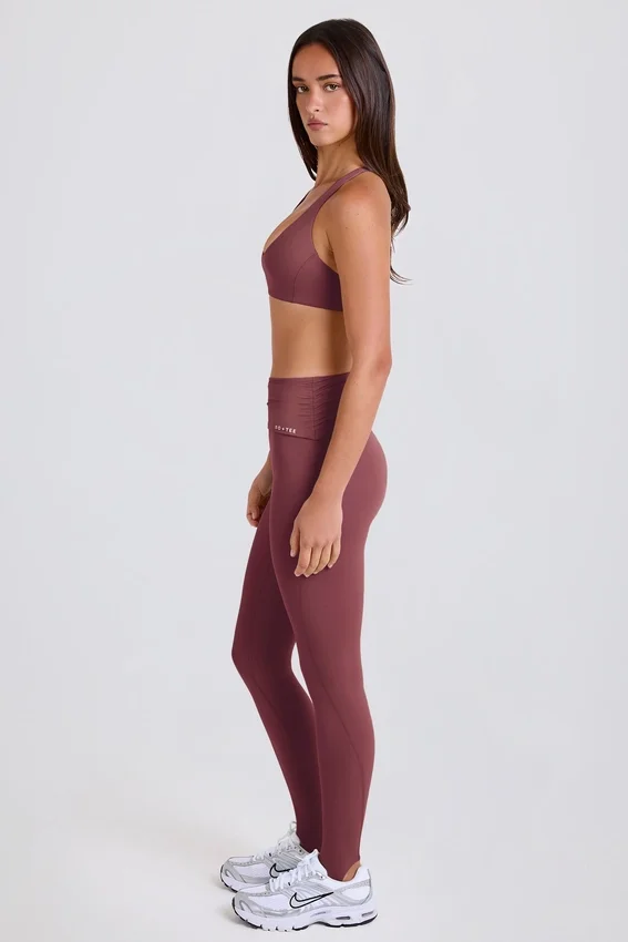 Foldover Mid-Rise Stirrup Leggings in Acai Foldover Mid-Rise Stirrup Leggings in Acai