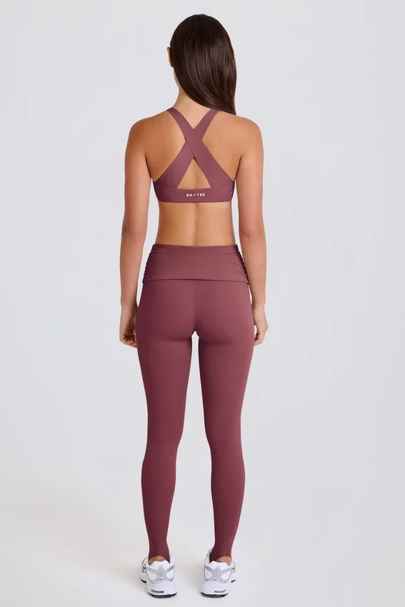 Foldover Mid-Rise Stirrup Leggings in Acai Foldover Mid-Rise Stirrup Leggings in Acai