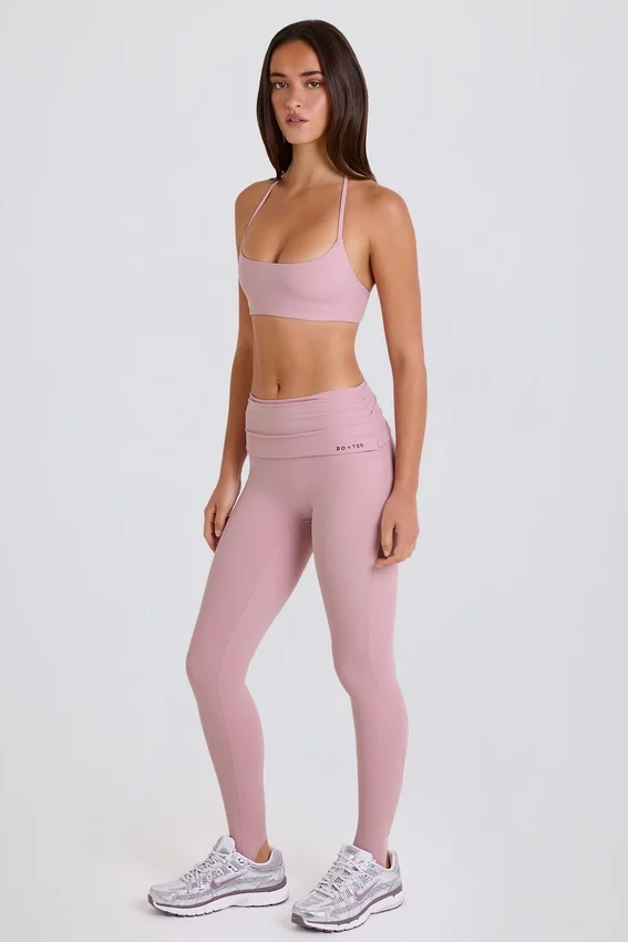 Foldover Mid-Rise Stirrup Leggings in Mauve Foldover Mid-Rise Stirrup Leggings in Mauve