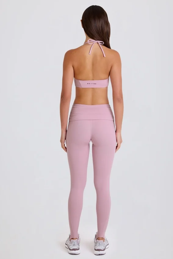 Foldover Mid-Rise Stirrup Leggings in Mauve Foldover Mid-Rise Stirrup Leggings in Mauve