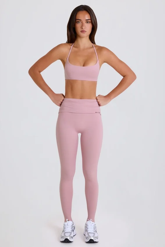 Foldover Mid-Rise Stirrup Leggings in Mauve Foldover Mid-Rise Stirrup Leggings in Mauve
