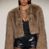 Galaia Cropped Faux-Fur Jacket in Light Brown Galaia Cropped Faux-Fur Jacket in Light Brown
