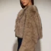 Galaia Cropped Faux-Fur Jacket in Light Brown Galaia Cropped Faux-Fur Jacket in Light Brown