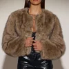 Galaia Cropped Faux-Fur Jacket in Light Brown Galaia Cropped Faux-Fur Jacket in Light Brown