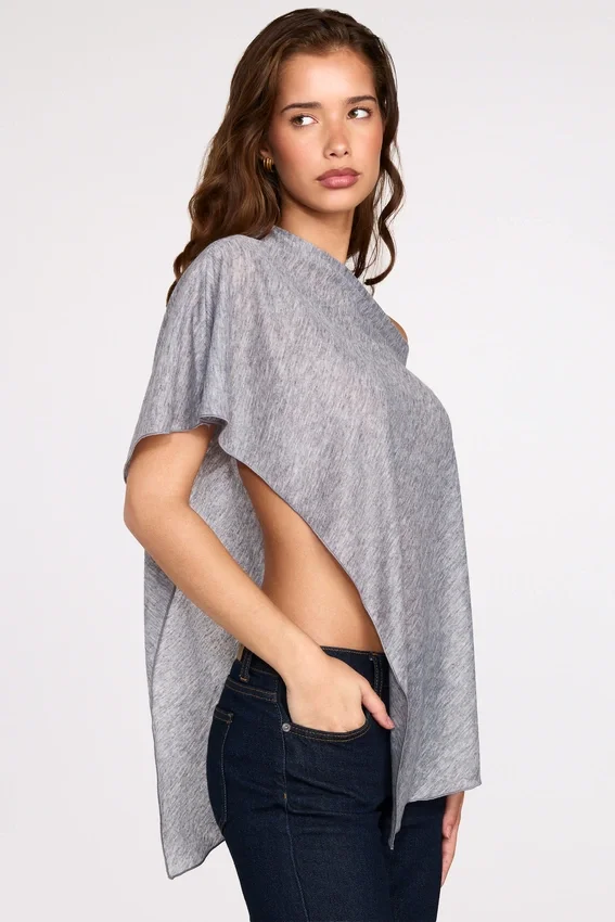 Ghalia Sheer Jersey Poncho in Grey Ghalia Sheer Jersey Poncho in Grey