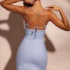 Giovana Lace Up Back Linen Mini Dress in Sky Grey Giovana Lace Up Back Linen Mini Dress in Sky Grey