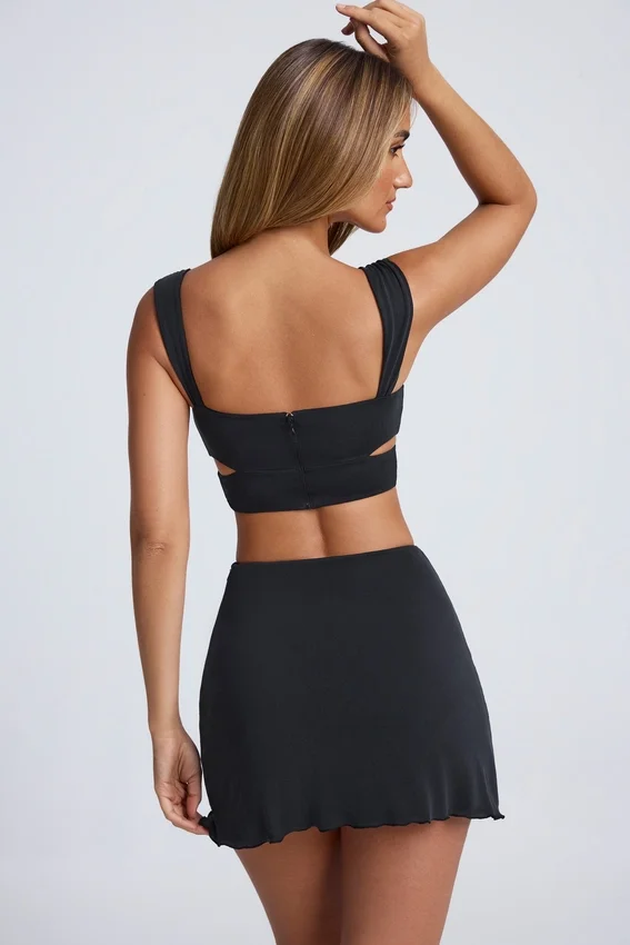 Gloria Ruched A-Line Mini Skirt in Black Gloria Ruched A-Line Mini Skirt in Black