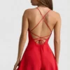 Helaia Ruched Backless Playsuit in Scarlet Red Helaia Ruched Backless Playsuit in Scarlet Red