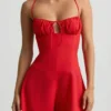 Helaia Ruched Backless Playsuit in Scarlet Red Helaia Ruched Backless Playsuit in Scarlet Red