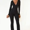 Helene Modal Ruched Plunge Flared Jumpsuit in Black Helene Modal Ruched Plunge Flared Jumpsuit in Black