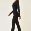 Helene Modal Ruched Plunge Flared Jumpsuit in Black Helene Modal Ruched Plunge Flared Jumpsuit in Black