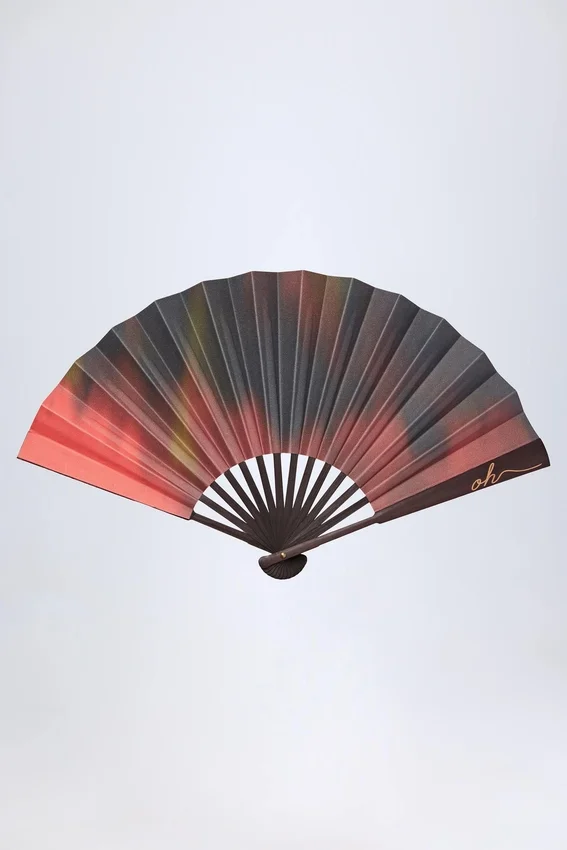 Hestia Folding Hand Fan in Red Blurred Print Hestia Folding Hand Fan in Red Blurred Print