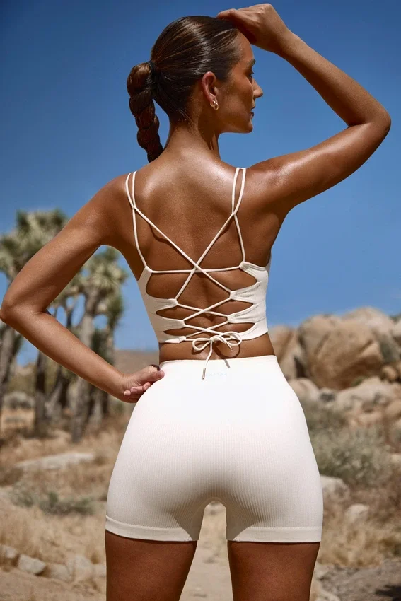 High Waist FlexiRib Mini Shorts in Ivory High Waist FlexiRib Mini Shorts in Ivory