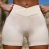 High Waist FlexiRib Mini Shorts in Ivory High Waist FlexiRib Mini Shorts in Ivory