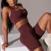 High Waist Super Sculpt Biker Shorts in Burgundy High Waist Super Sculpt Biker Shorts in Burgundy