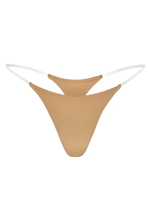 Intimates Seamless Knit Clear Strap Thong in Caramel Intimates Seamless Knit Clear Strap Thong in Caramel