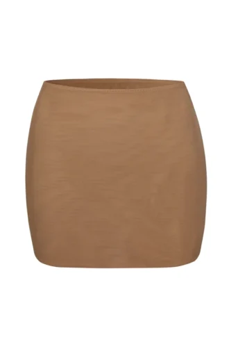 Intimates Soft Mesh Low-Rise Micro Mini Slip Skirt in Almond